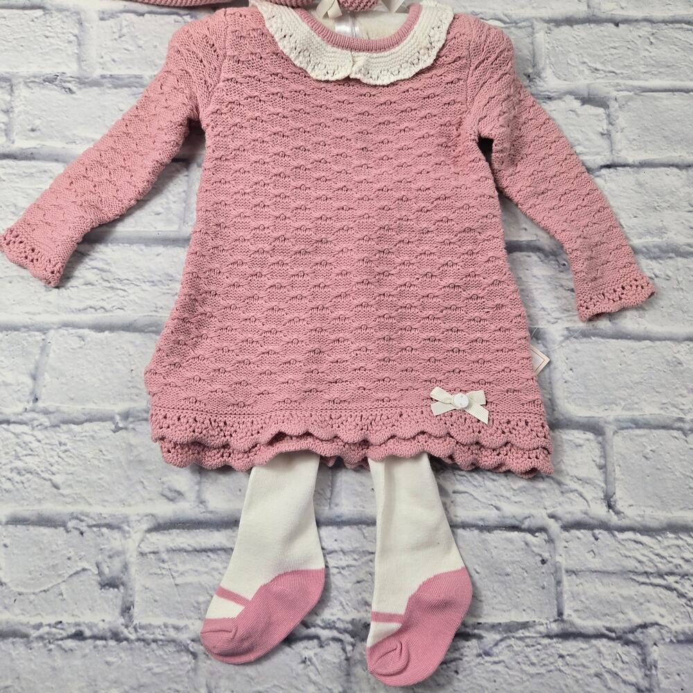 NWT Cupcakes and Cashmere Pink Knit Dress White Tights Bunny Lovey 6 to 9 months - Picture 3 of 16